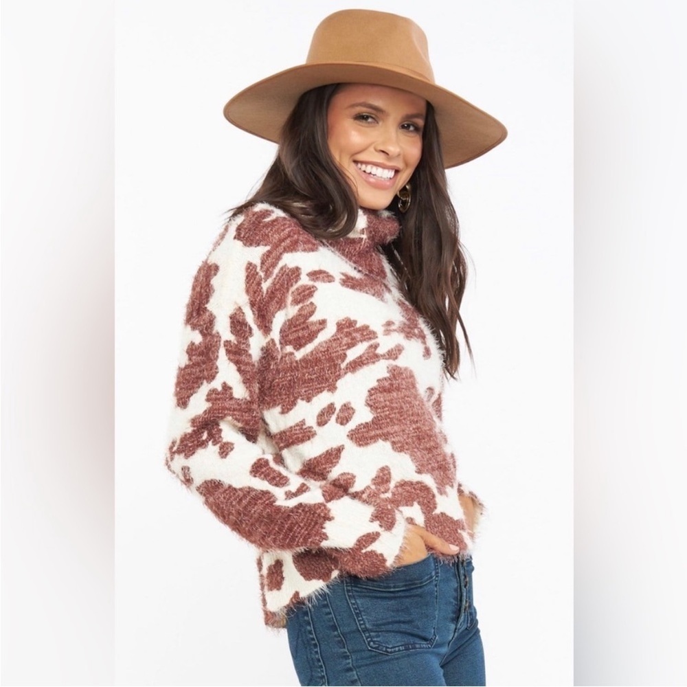 Show Me Your Mumu Frances Holy Cow Print Cowl Neck Fuzzy Sweater Small